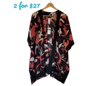 MAP Coral Pink/Black Floral Swim Cover Up Kimono Cardigan Jacket Topper 
 - O/S